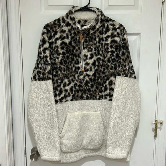 Faux Fur Quarter Zip Pullover Sweatshirt women’s size XL - Picture 1 of 6